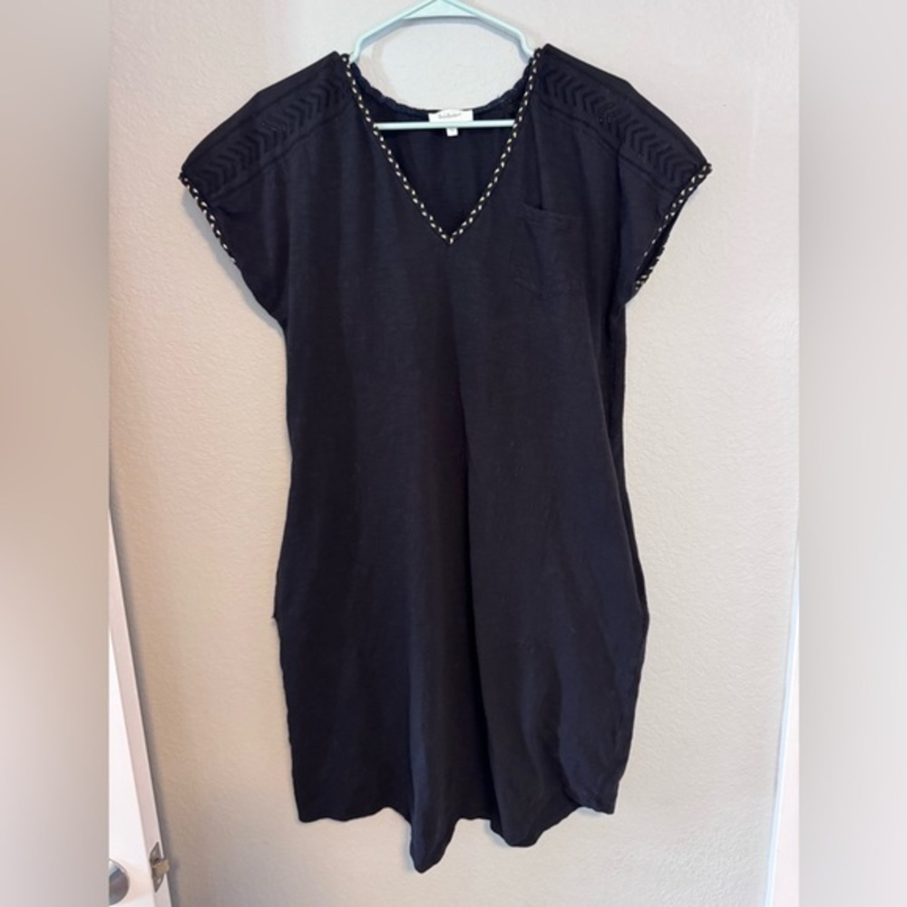 Bohme Black Cotton Dress with Embellished Trim Size L